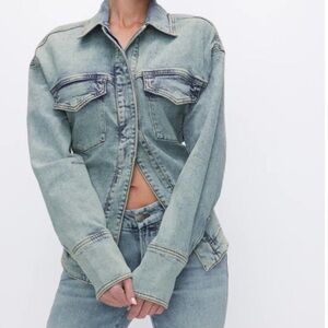 Good American Denim Trucker Half Snap Open Jacket 2/M NEW $169